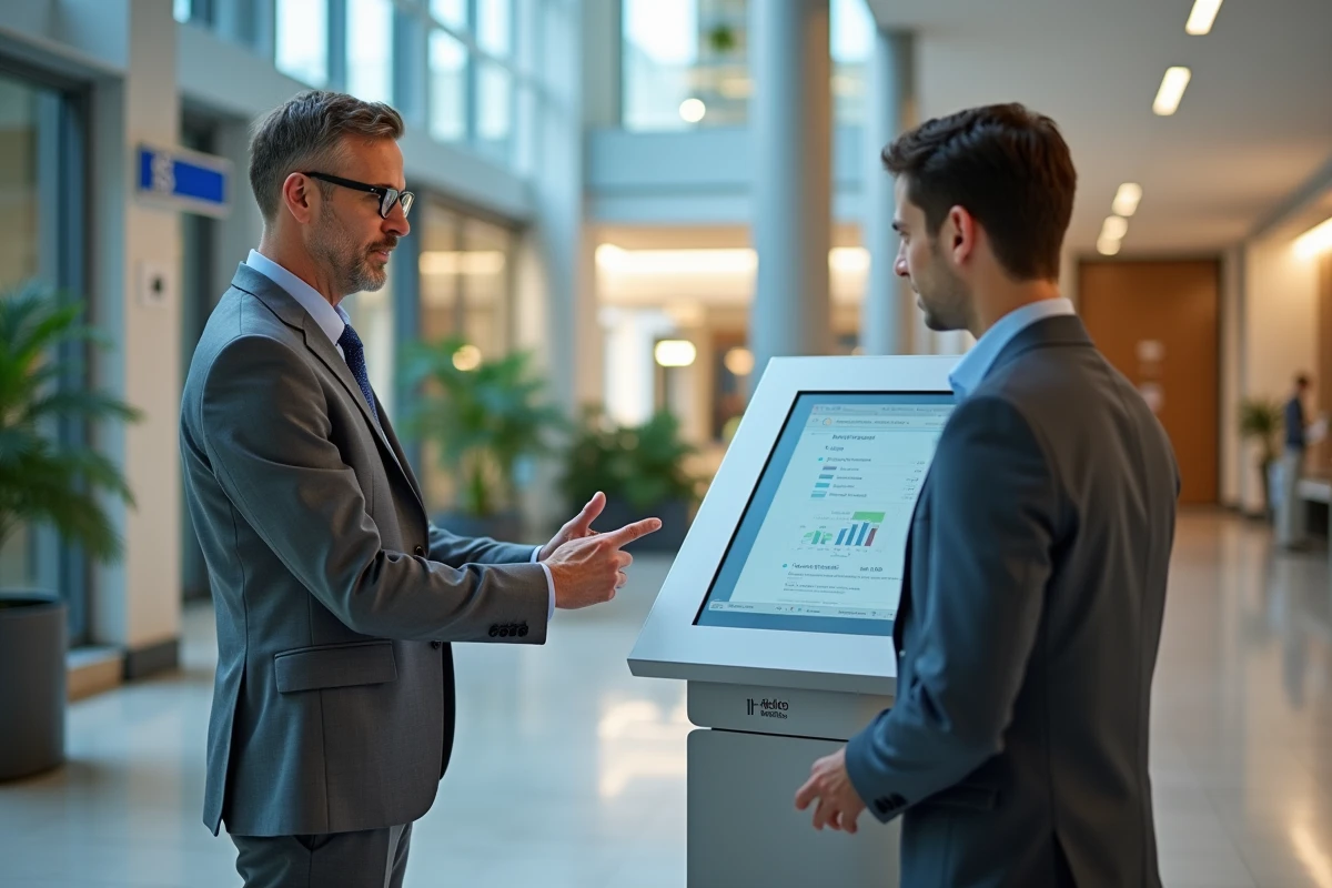 Agent civil montrant la plateforme BergerLevrault &agrave; un coll&egrave;gue