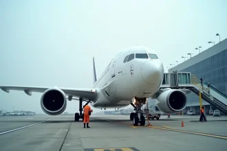 Airbus A330 en livrée Air France stationné au terminal de l'aéroport Charles de Gaulle avec équipe au sol