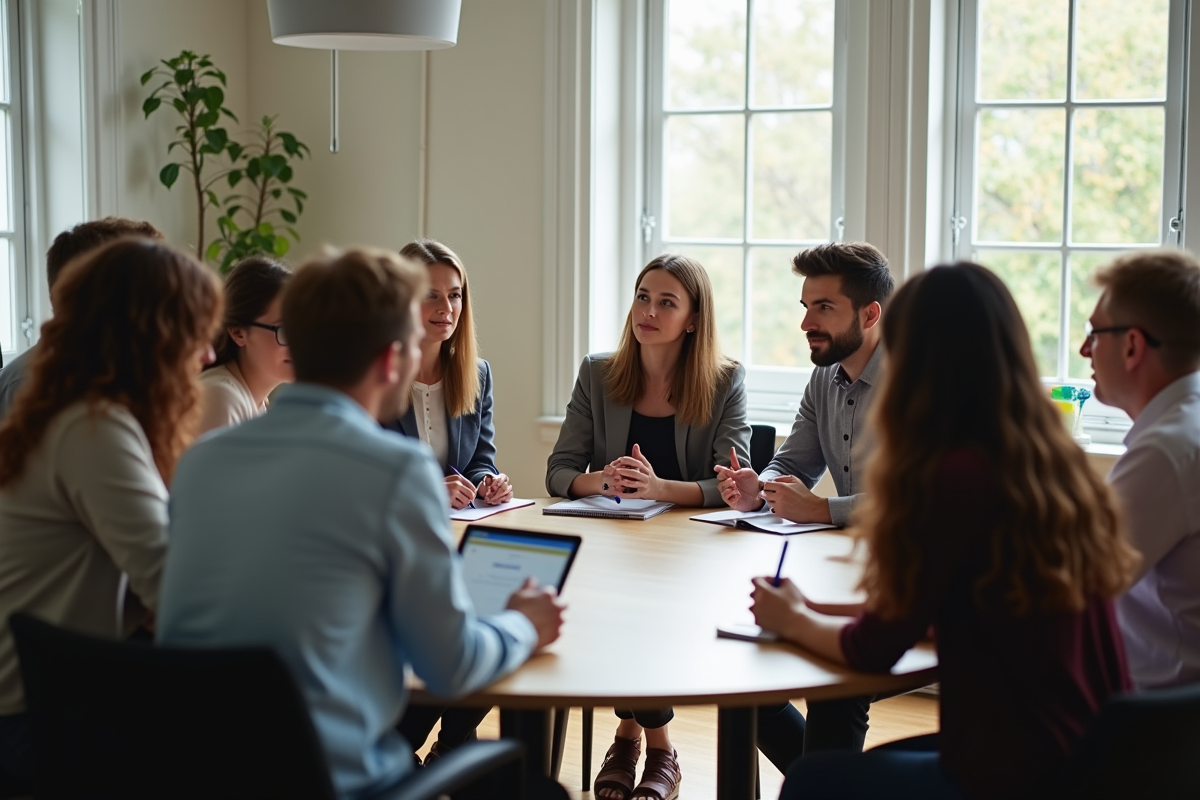 Groupe diversifié en atelier de coaching en coworking