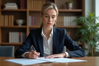 Avocate en cabinet consultant des documents administratifs pour la déclaration du code NAF lors de la création de son cabinet