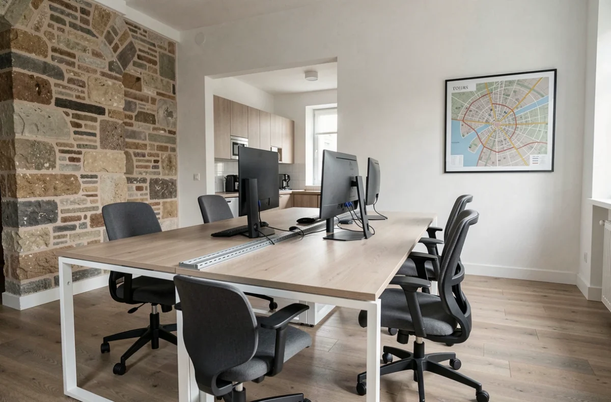 Bureau vide meublé disponible à la location dans un immeuble haussmannien rénové à Tours