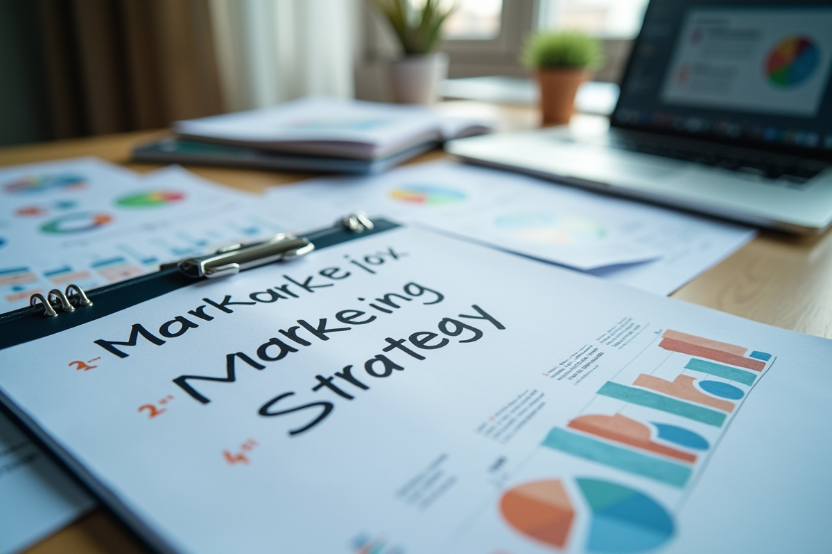 Bureau avec documents et graphique pour strategie marketing