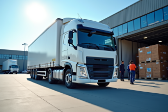 Camion de livraison moderne devant une entreprise dynamique