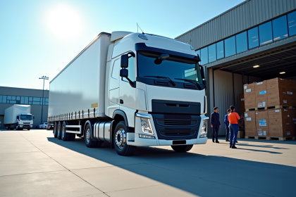 Camion de livraison moderne devant une entreprise dynamique