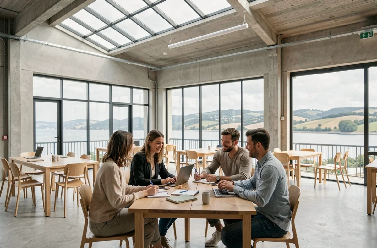 Espace de coworking du Boulonnais dans un entrepôt réhabilité avec une équipe collaborative