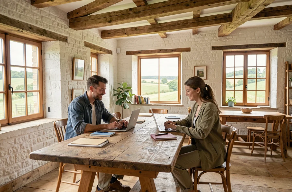 Initiative coworking du Montreuillois dans une ferme réhabilitée avec vue sur la campagne