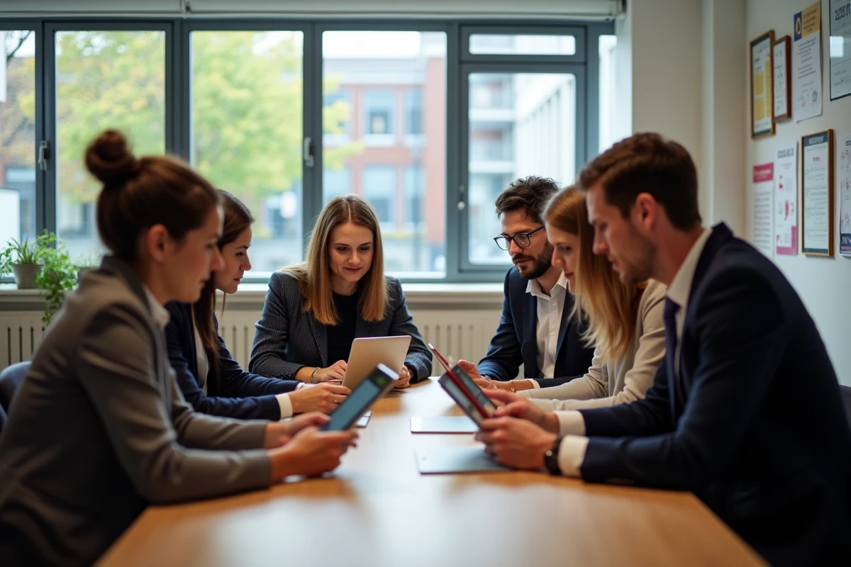 Groupe d enseignants dans une salle de repos moderne