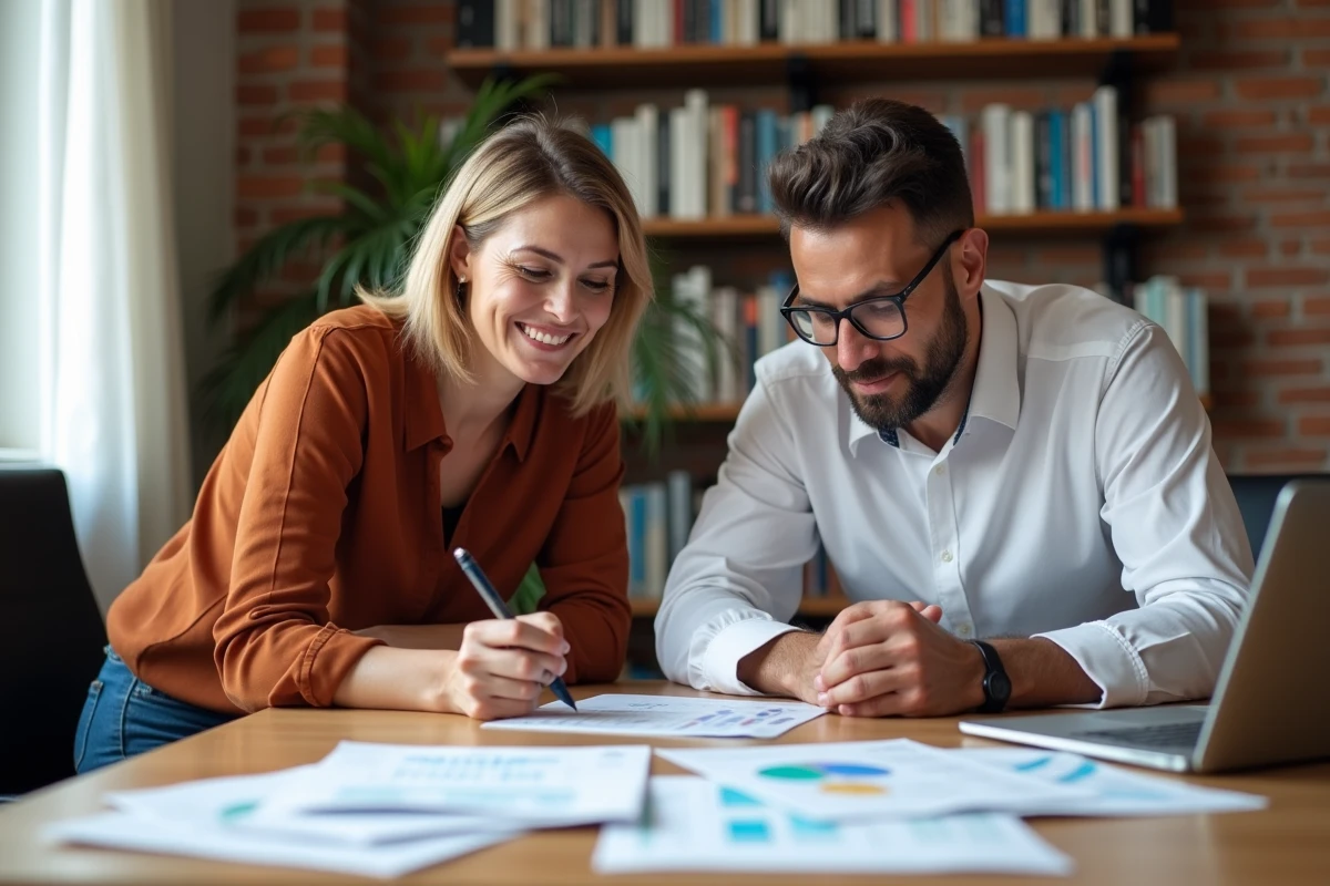Équipe marketing en réunion analysant les performances d'un tunnel de conversion automatisé et les résultats de campagnes email dans une agence digitale