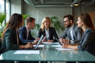 Groupe de professionnels marketing en réunion dans un bureau moderne