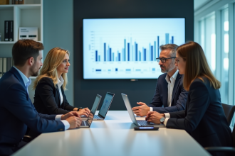 Groupe de professionnels en réunion d'affaires modernes