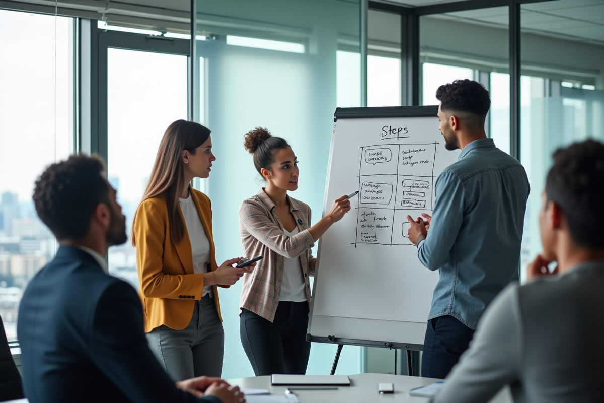 Groupe de jeunes professionnels en réunion autour d
