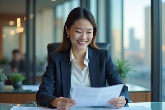 Femme d'affaires confiante dans un bureau moderne