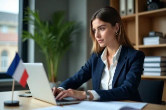 Jeune femme professionnelle soumet un formulaire de douane en ligne