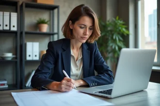 Femme en planification dans un bureau moderne