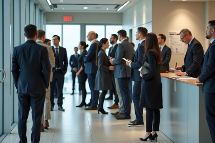 Groupe divers d'adultes en attente à la réception