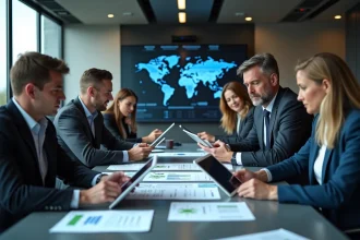 Groupe de professionnels collaborant autour d'une table moderne