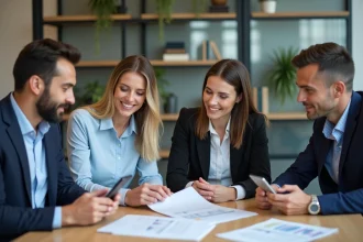 Groupe de professionnels en réunion dans un bureau moderne