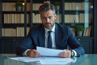 Homme d'affaires en costume examinant des accords