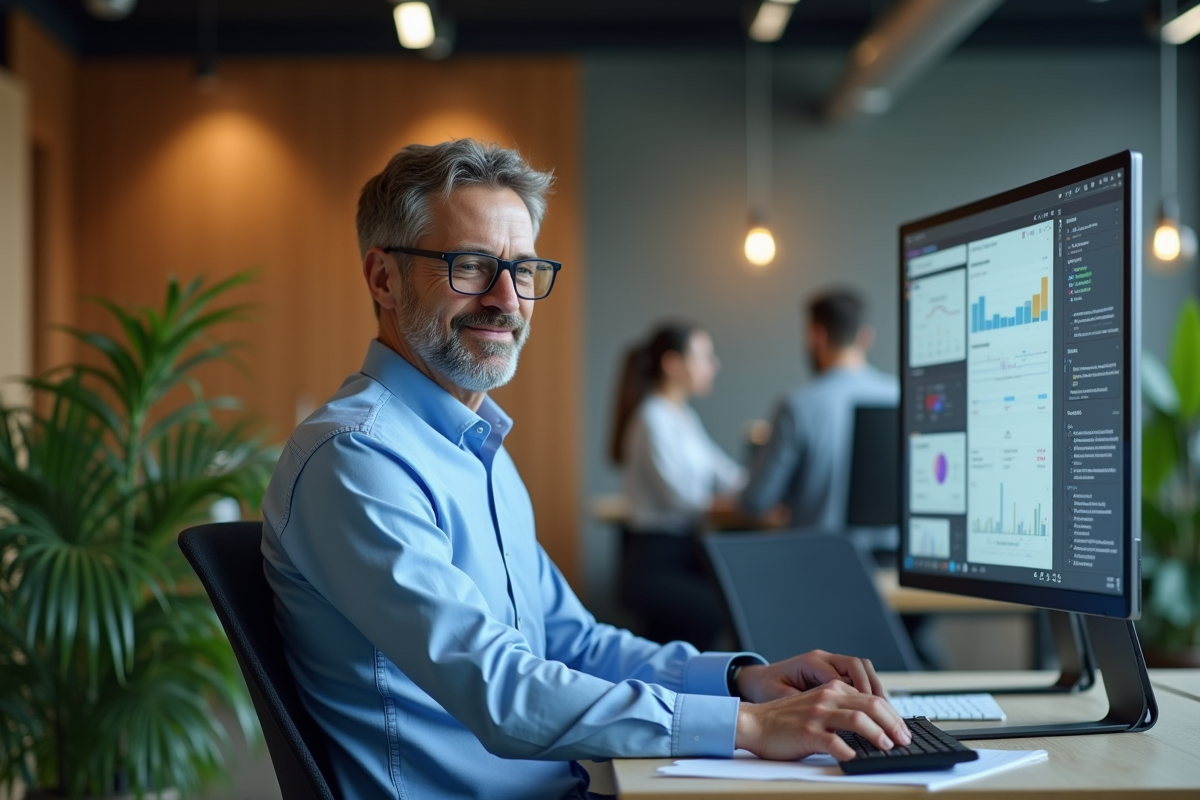 Homme IT en travail dans un espace de bureau ouvert