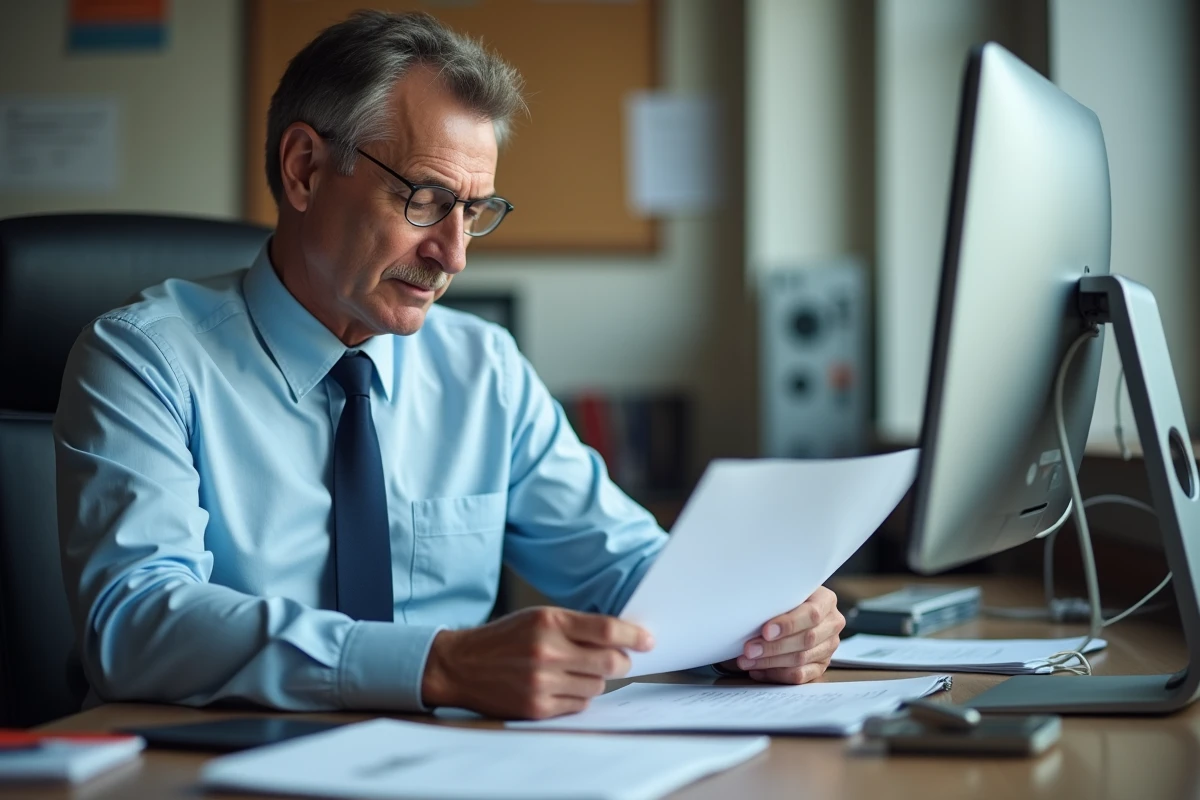 Homme lisant un memo dans son bureau au travail