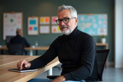 Homme d'âge moyen dans un bureau moderne et dynamique
