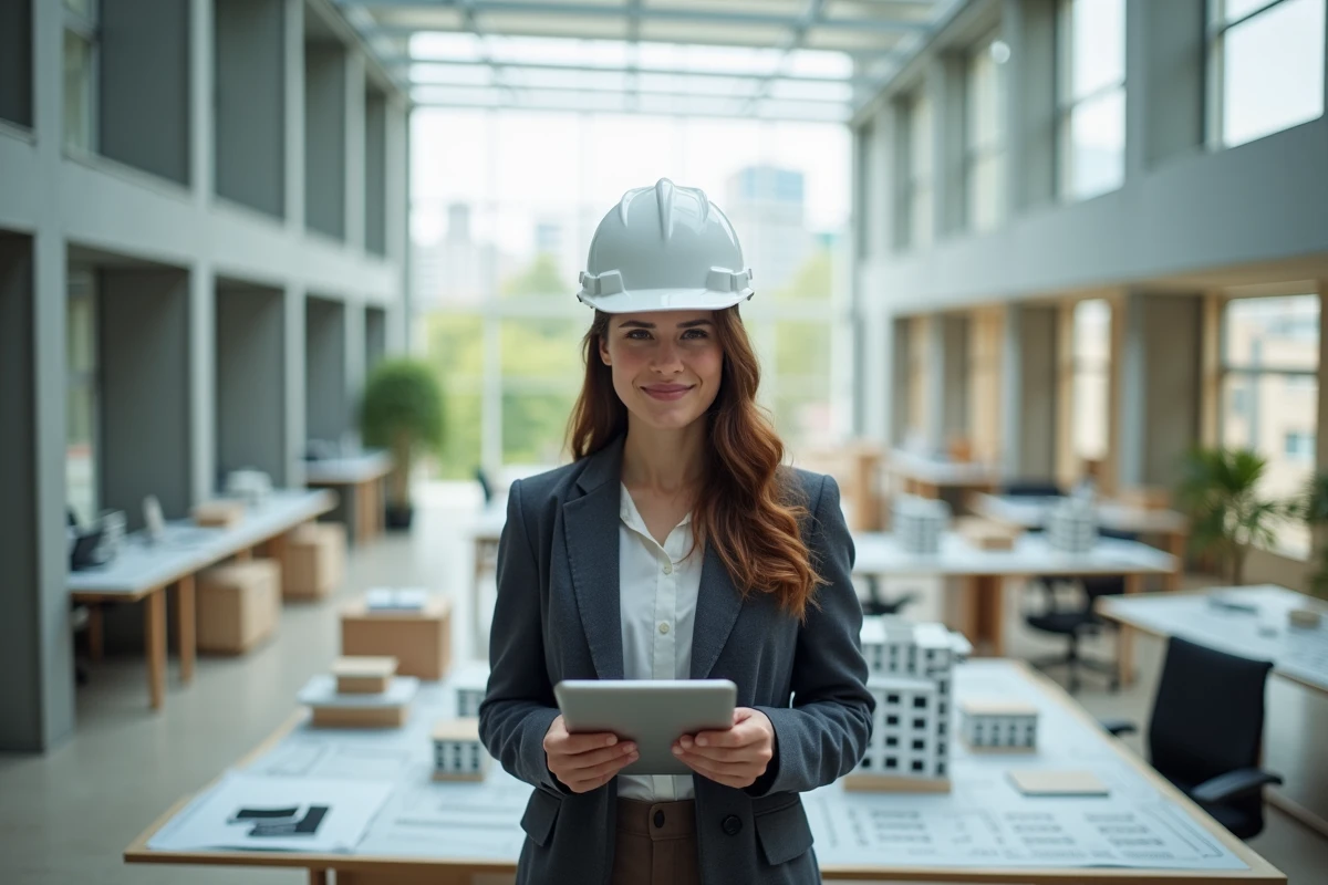 Jeune architecte avec tablette dans un bureau moderne