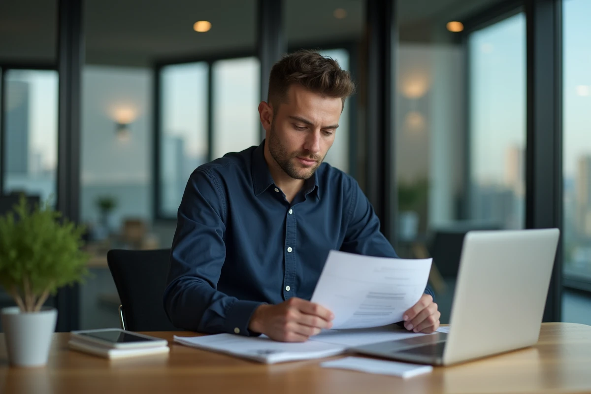 Jeune entrepreneur homme travaillant sur des documents financiers