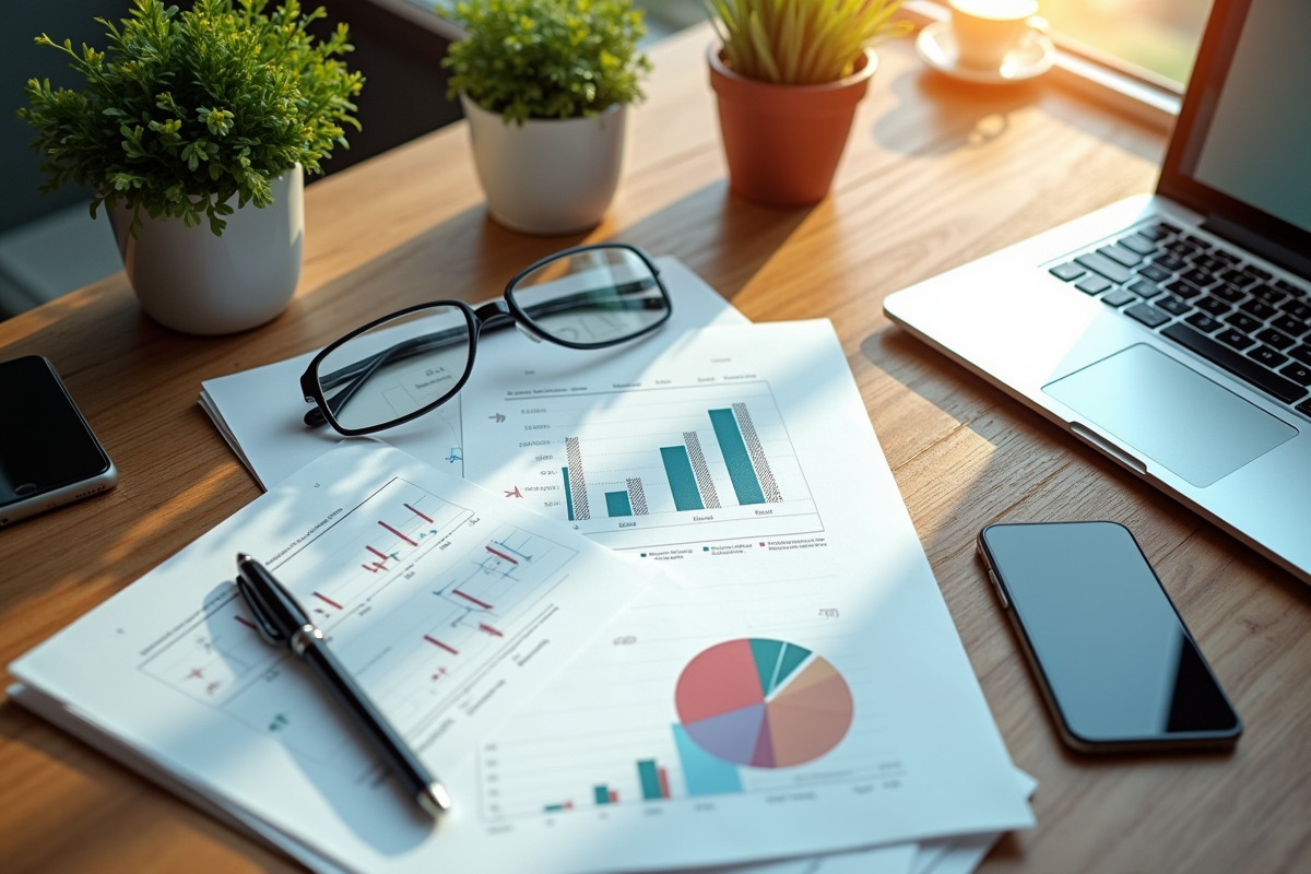 Matériel marketing numérique sur bureau en lumière naturelle