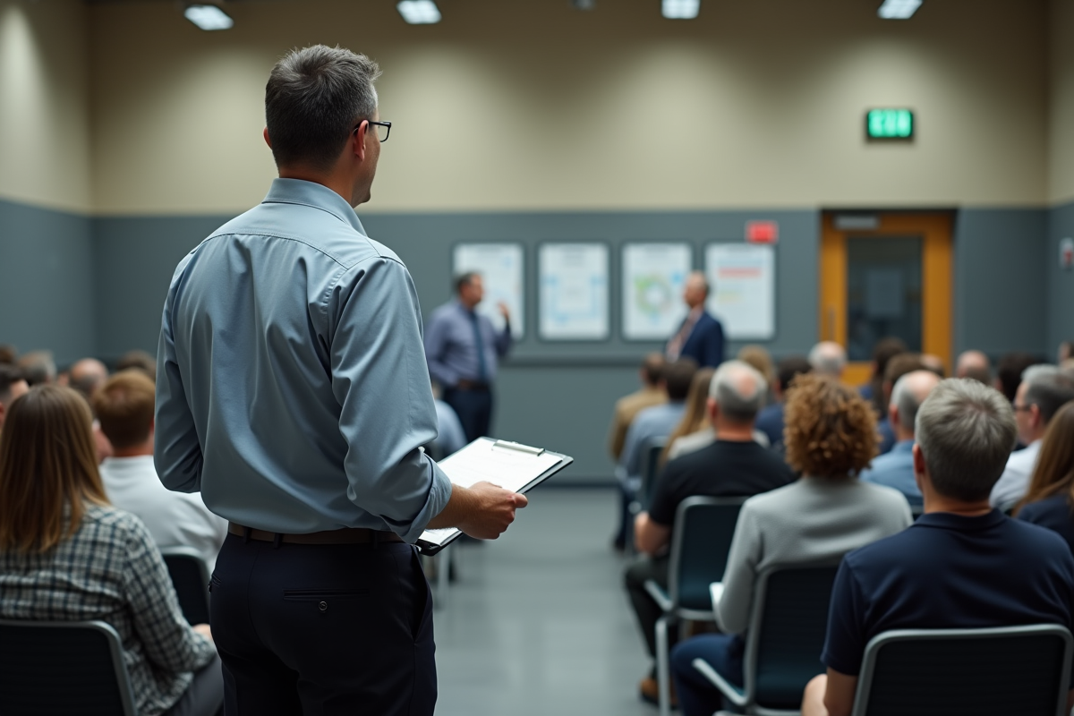 Responsable surveillant une foule dans une salle