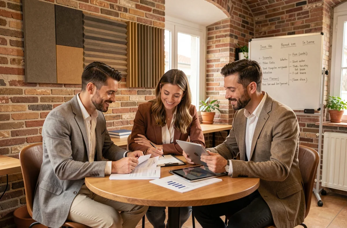 Groupe de professionnels en réunion collaborative dans un espace de coworking à Venelles, ambiance de travail en équipe