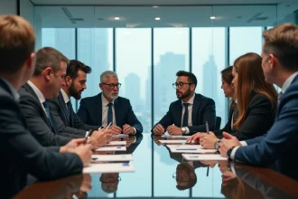 Groupe de professionnels en réunion dans un bureau moderne