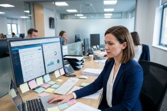 Responsable RH dépassée par la multiplication des outils de recrutement éparpillés sur son bureau de travail