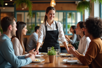 Jeune serveuse accueillante dans un restaurant convivial